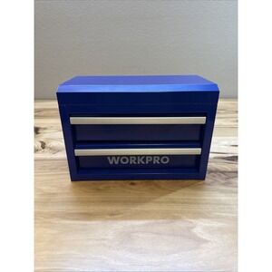 WORKPRO Blue Mini Tool Box 2-Drawer Steel Chest Makeup Jewelry Organizer